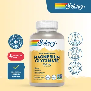 Solaray Magnesium Glycinate 350 mg Capsules for Adults – Chelated Magnesium Supplement for Muscle, Bone & Relaxation Support