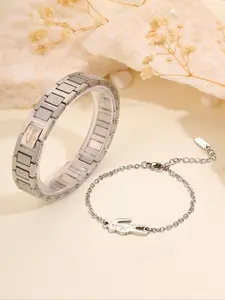 Men's Stainless Steel Animal Bracelet & Watch Band Set, Stackable Bracelet, Trendy Daily Wear Accessory, Perfect Gift for Birthdays, Weddings, Valentine's Day