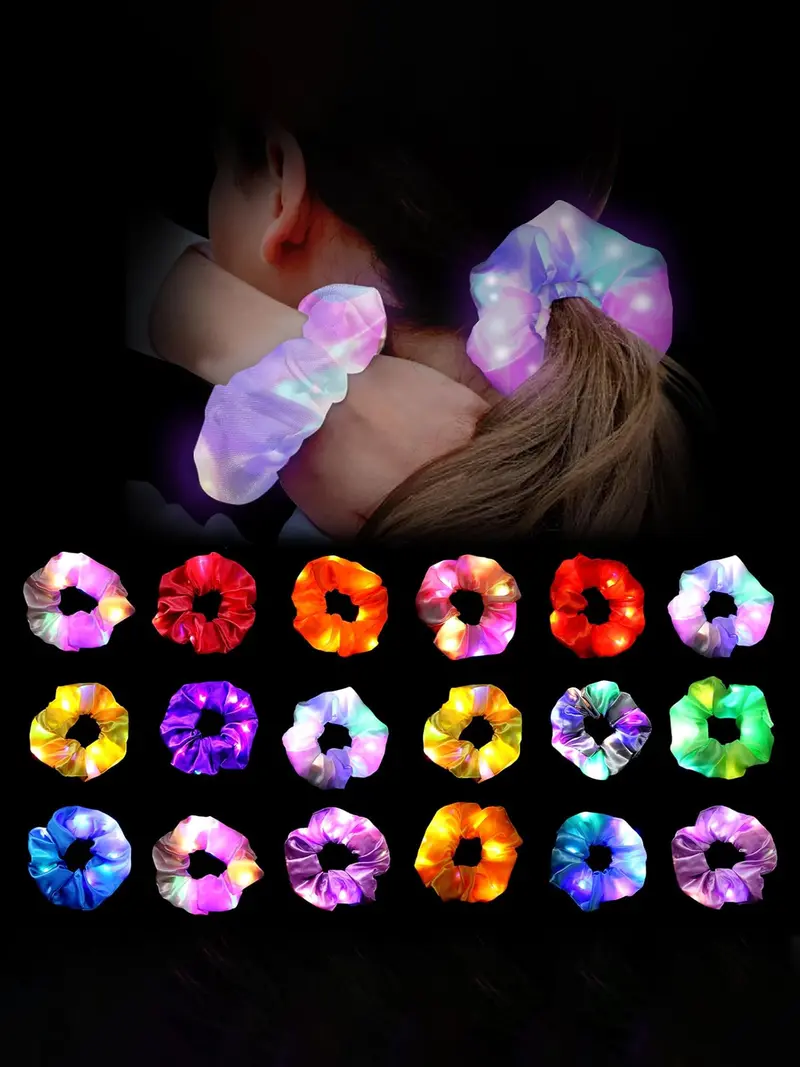 64-Piece LED Scrunchies Set with Elastic Bands Glow Party Hair Ties 64-Piece LED Scrunchies Set with Elastic Bands Glow Party  main image 3