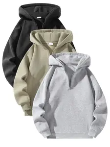 Men's Solid Half Zip Thermal Lined Hoodie, Casual Regular Fit Long Sleeve Hooded Sweatshirt for Fall & Winter, Men's Clothes for Daily Wear, Casual Soft Sweatshirt