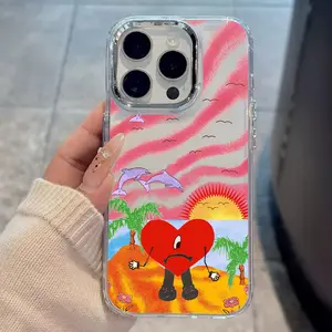 New Rapper B-Bads B-Bunnys Phone Case Casing for iPhone 17 16e 16 15 14 13 12 11 Pro Max Air X XR Xsmax 8 307 Plus, Silver Color Lens Frame, Transparent Soft Protective Back Cover