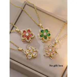 Rotatable Flower Charm Necklace for Women – Rhinestone Summer Jewelry, Trendy 90s Minimalist Fashion Accessory for Party, Daily Wear & Holiday Gifts