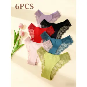 6PCS New Arrival: Low-Waist Lace Panties business trip marriage invisible elegant exquisite/delicate natural beach suitable for study and work silky smooth and sexy characteristics silky fabric invisib Womenswear Basic Minimalist breathable cheeky panty w