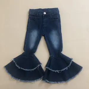 Girl Bell Bottom Jeans Dark Blue Adjustable Waist Girl Jeans Toddler Bell Bottoms Kids Pant
