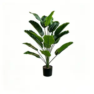 2.7 ftArtificial Bird of Paradise Plant, Realistic Fake Banana Leaf Potted Plant with Black Pot, Low Maintenance Faux Tropical Floor Plant for Indoor Home Office Decor