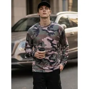 Long Sleeve Camo Print Crew Neck Tee