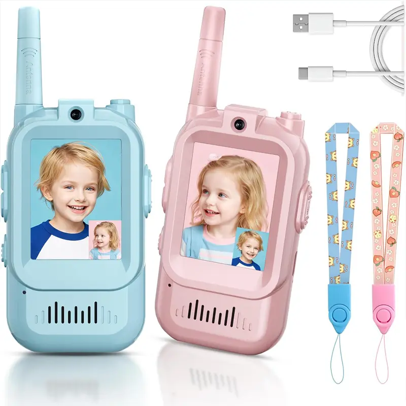 Kids Video Walkie Talkies 2-Pack with Camera - Rechargeable Long-Range Electric Toys, Indoor Activities/Camping Use, Ages 3-12 Perfect Christmas Gift for Boys and Girls