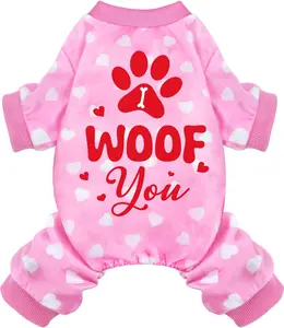 Dog Valentines Pajamas Outfit Soft Lightweight Velvet Dog Onesie Dog Winter Clothes for Small Medium Large Pet Dogs Cats