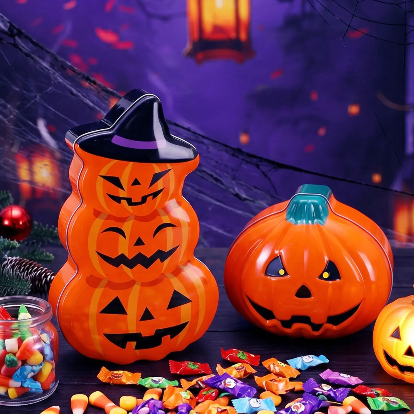 3-Tier Halloween Pumpkin Face Tin Box Creative Candy Storage Packaging Box Cute Party Atmosphere Decoration