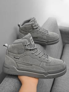 men's fashionable letter label design lace up high top streetwear shoes, men shoes, casual comfortable sports shoes for daily wear, male all-match round toe athletic shoes for daily wear, highcut shoes, walking shoes, footwear