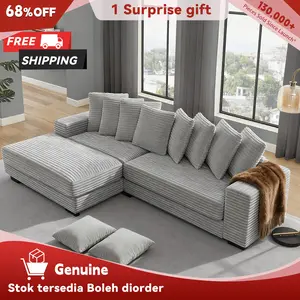 Niccae 111-in Modern L-Shape Corduroy Upholstered Sectional Sofa with Recliner, Chaise, Extra-Wide Lounge Loveseat & 8 Free Pillows - Living Room Apartment Furniture, Upholstered Couch, Sofa With Chaise
