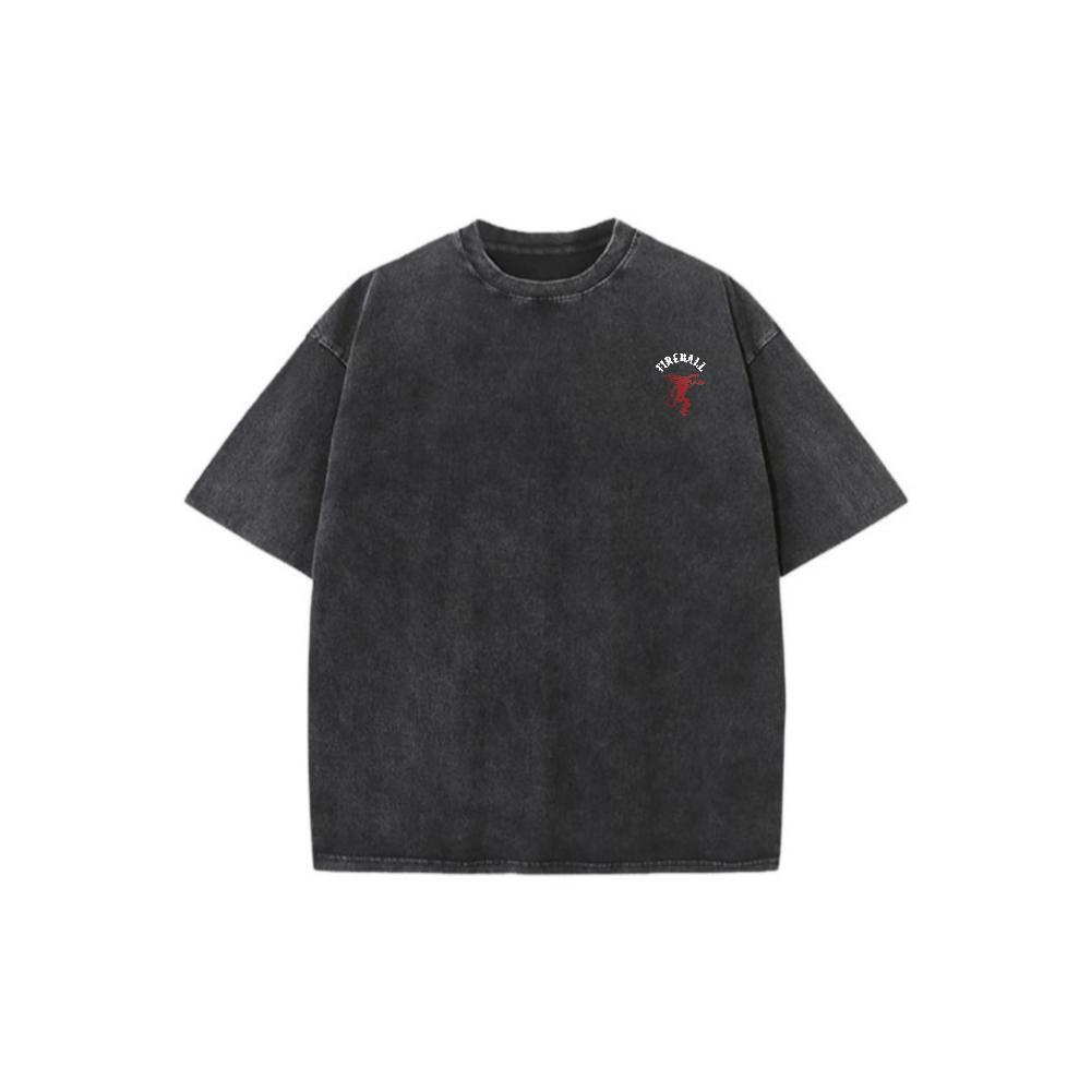 Fireball Dragon Blood Graphic Vintage Washed Cotton T Shirt Mens Oversized Streetwear Crew Neck Short Sleeve Casual Tee for Daily Wear Hip Hop Y2K Fashion Retro Print Urban Style Motorcycle Biker Top with Flame Design Breathable Soft Comfort Fit