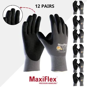 12 Pair Maxi Flex PIP - Maxi Flex Work Gloves, Gardening Gloves, Construction,  Foam Nitrile Palm Coated Gloves, Size M/L (Pack of 12)