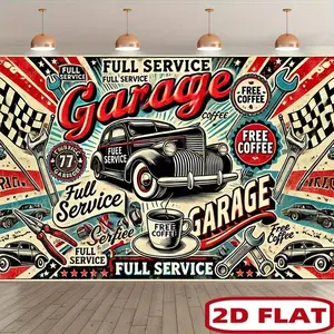 2D Polyester Door Banner - Vintage Garage Service Station Flat Banner, Birthday Party Backdrop, Multipurpose Indoor Outdoor Home & Festive Decoration, Studio Photography Tapestry