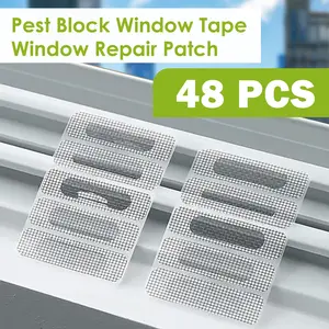 48 Counts Window Weep Hole Screen Patch, Adhesive Waterproof Seal Covers, Fiberglass Mesh Sticky Fixing Patches