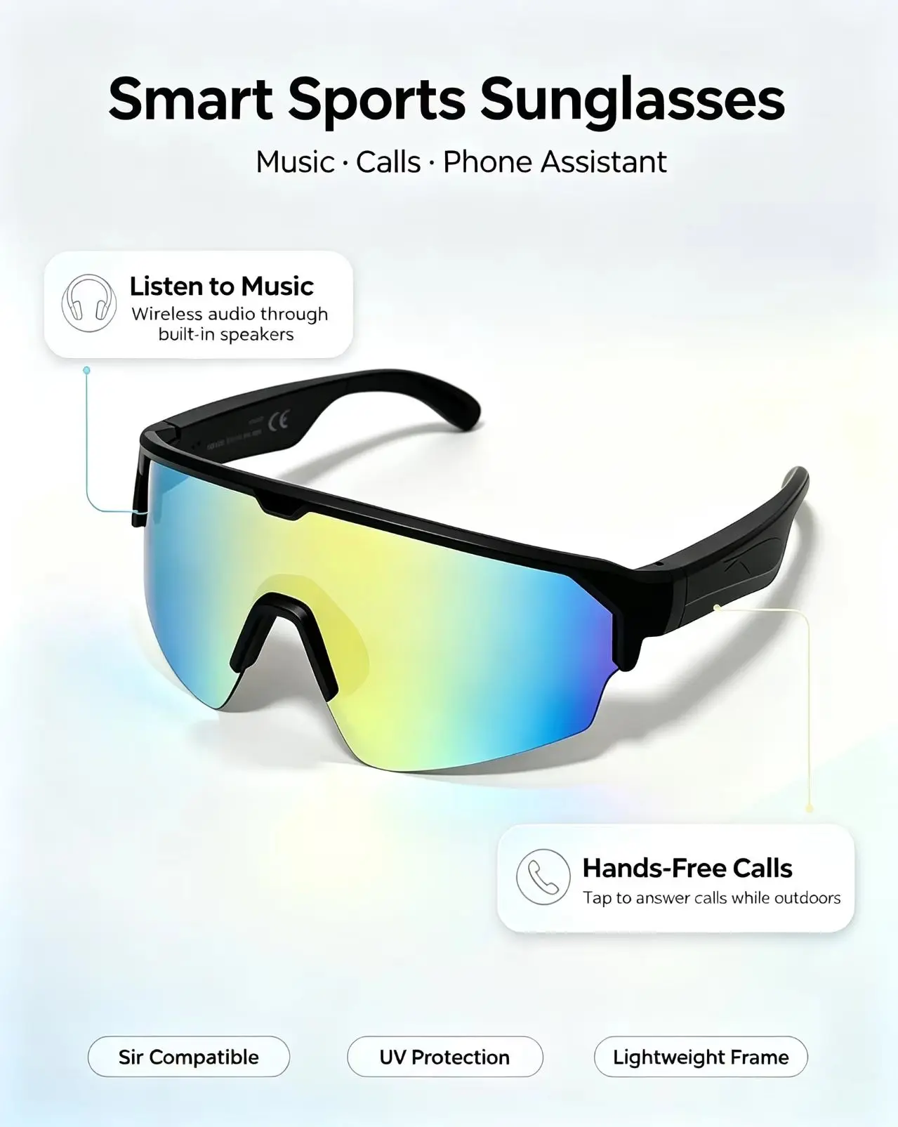 Music-playing sports goggles，Smart sports glasses.，Sports glasses for making and receiving phone calls.，Smart sports glasses.outdoor  eyewear  goggles Unbreakable Polarized  Sunglasses， sport cycling sunglass，