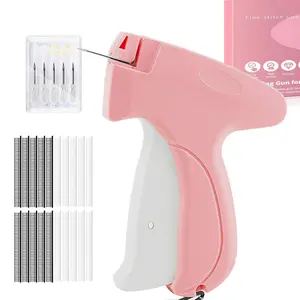 Stitch Gun for Clothes, Tagging Gun for Clothing, Handheld Stitch Gun Quick Clothing Fixer with 1000pcs Fasteners, Mini Sewing Tagging Gun for Quick Repairs, Jeans, Curtains, Includes 5 Needle(Pink)