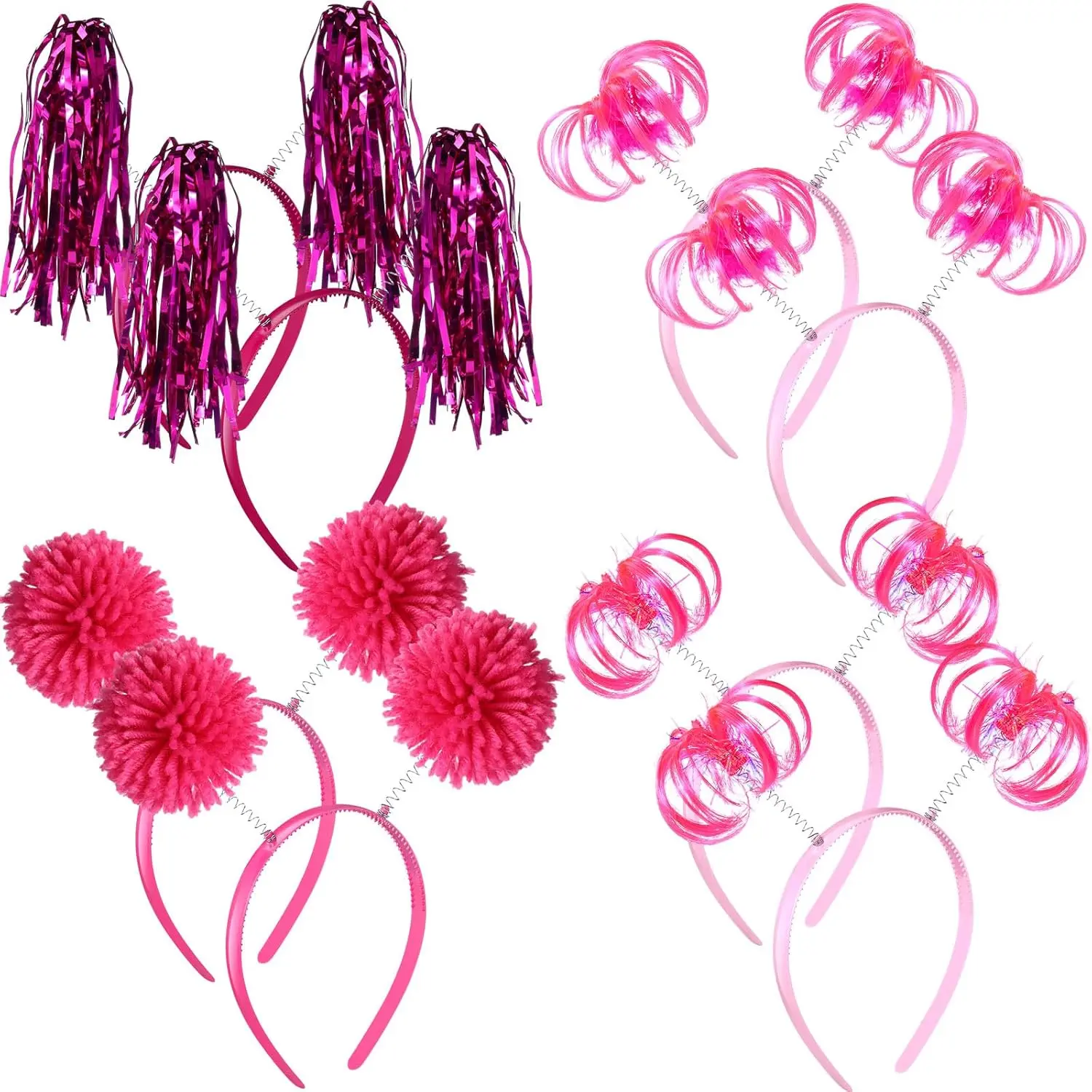 SQ-HDW107 8 Pcs Pom Pom Headbands Party Headbands Tinsel Wrapped Ponytails Head Bopper for Birthday Festival