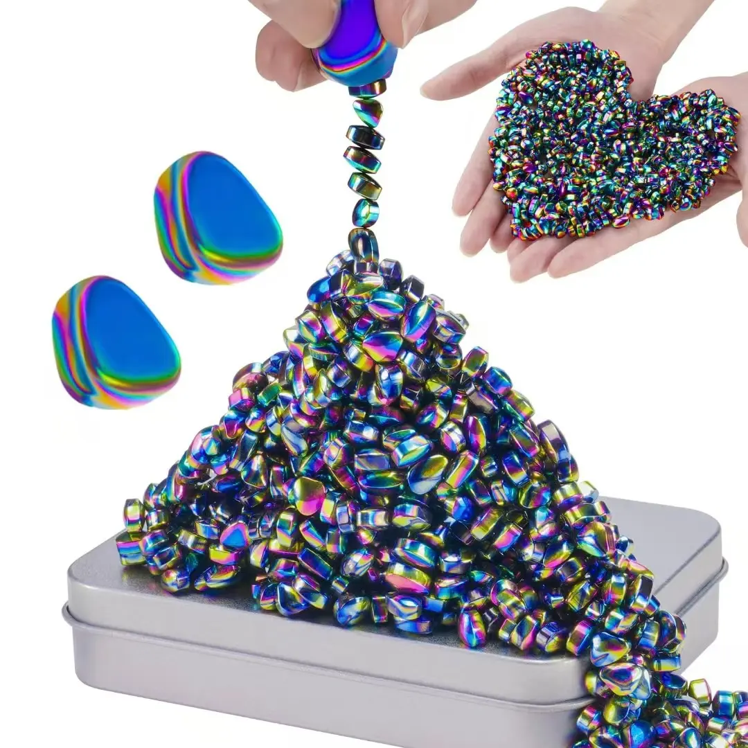 Iridescent Magnetic Feng Shui Stones | Magnetic Field Balancing Desk Ornament with Storage Tin & Cord | ASMR Calming Home Decor