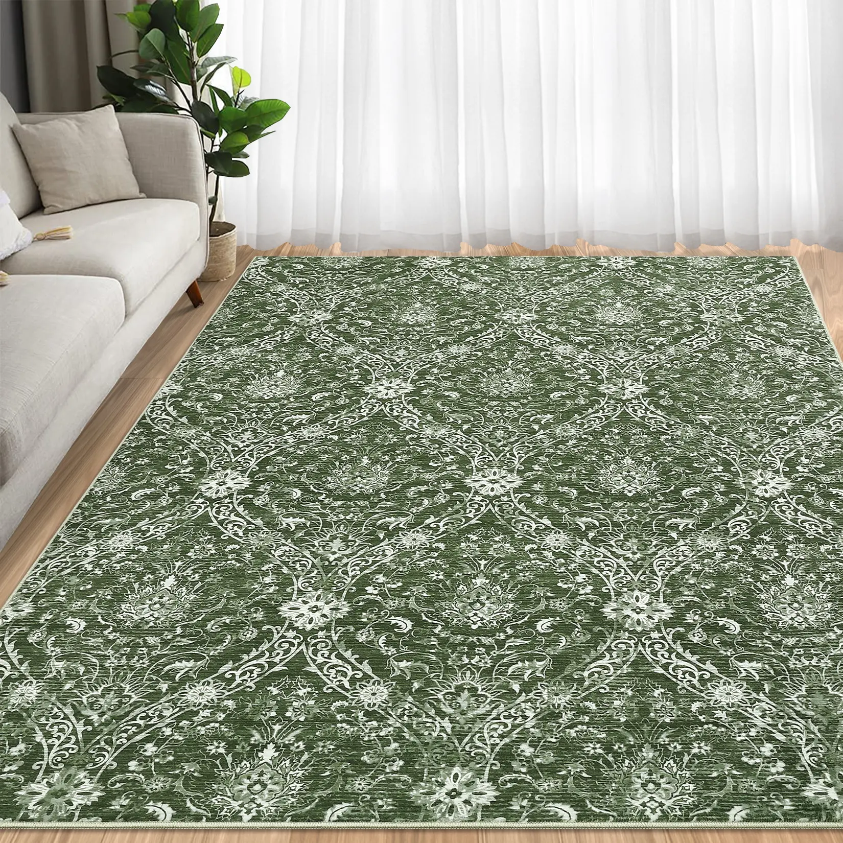 Vintage Floral Printed Area Rug - Non-Slip, Foldable, Machine Washable Soft Microfiber Decorative Floor Rug for Bedrooms, Living Room Decor, Area Rugs, Decorative Rug