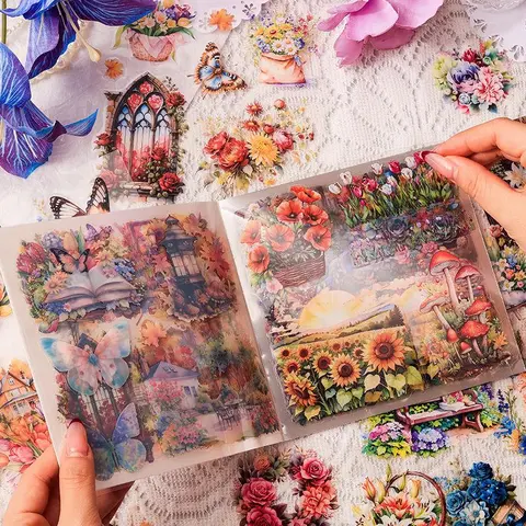 Flower & Butterfly Pattern Sticker Album, 30 Large Size Sticker Album, Waterproof Decoration DIY Diary Scrapbook Material, Aesthetic Sticker Book