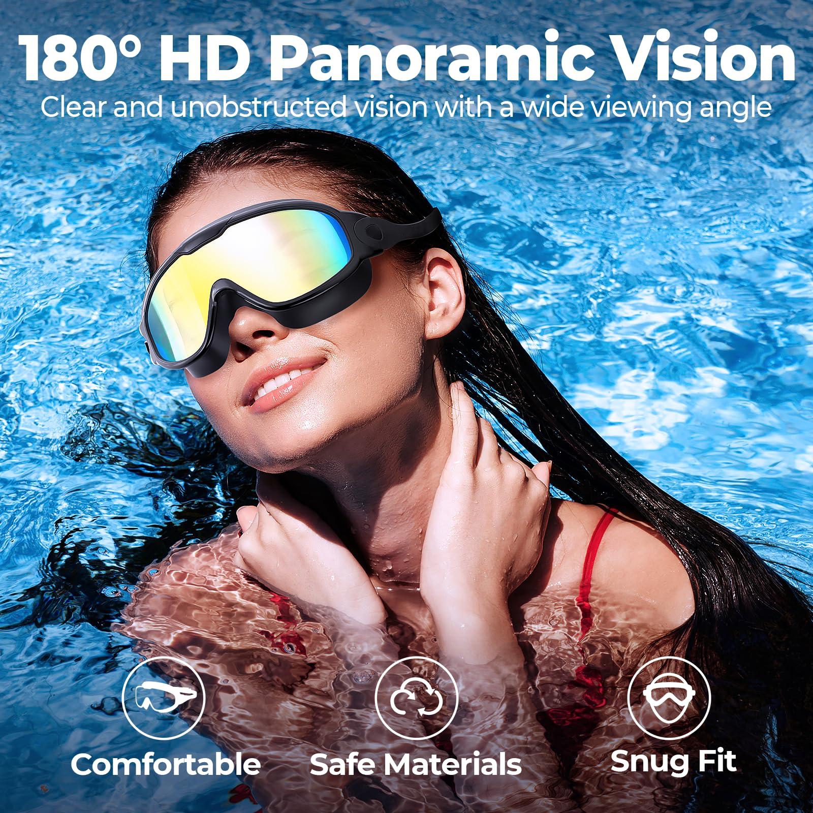 Swim Goggles 2 Pack, Wide View Anti Fog & UV, Best Swimming Goggles for Adults with Comfort and Fit, No Leaking Water Goggles, Diving Goggles with Hydrodynamic Design & Micro-Fin Technology, Anti Turbulence Pool Goggles for Men Women Youth