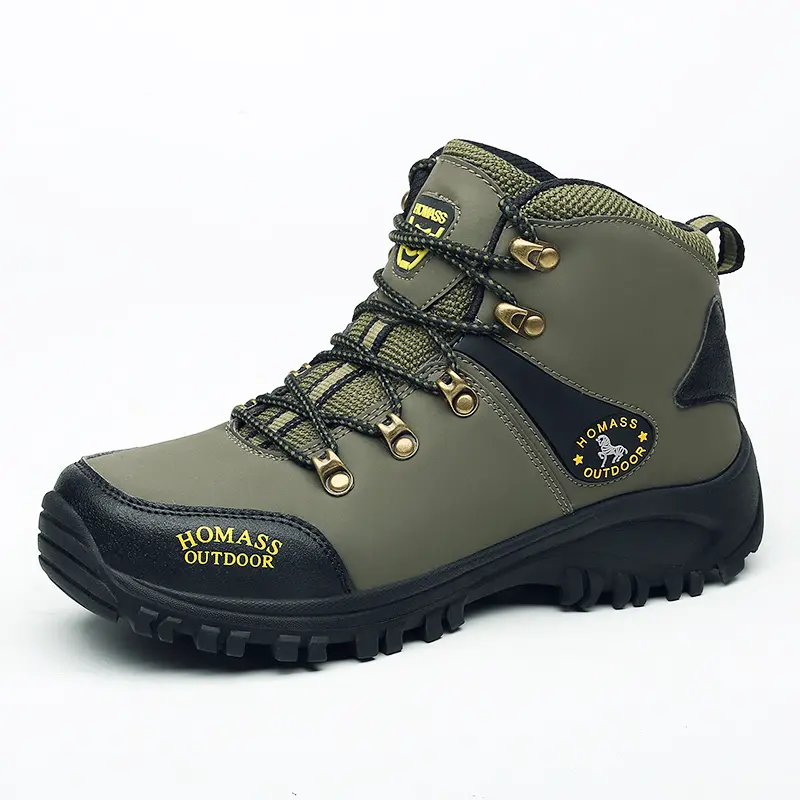Men's Waterproof Contrast-Color Stripe Print Lace-Up Mid-Calf Hiking Boots, Outdoor Sports Shoes for Hiking, Rock Climbing, Waterproof Hiking Boot