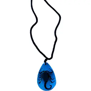 Real Insect Brown Scorpion Blue Acrylic Necklace
