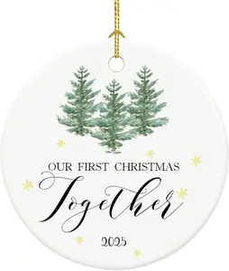 Our First Christmas Together Ornament Gift for Couple Anniversary, 1st Christmas Together Ornament 2025, 2.9" Ceramic Couple Keepsake for First Christmas Decorations