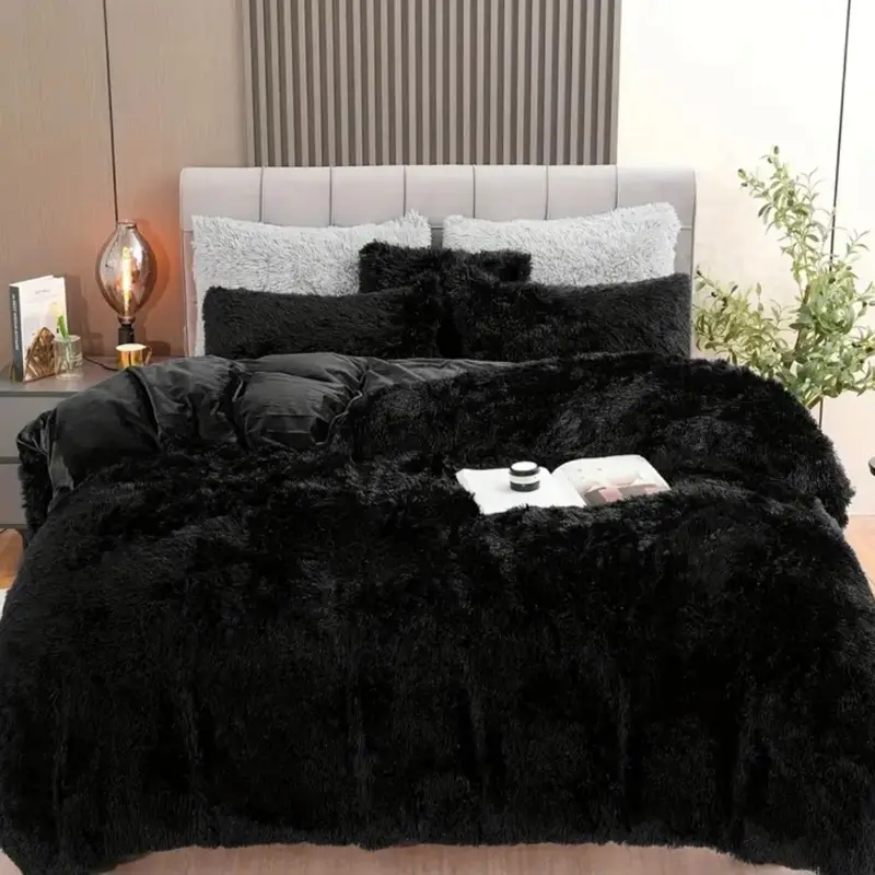 3/4pcs Faux Down Comforter Set Ultra Soft Four Seasons Velvet Bedding W 1 Duvet Cover 1 2 Pillowcases & Bonus Heart Pillow Plush Thermal All Season Luxury For Twin Queen King Size Bedrooms Guest Rooms