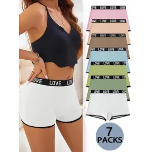 [Plus Size] Letter Tape Contrast Binding Minimalist Boyshorts, Casual Comfy Breathable Knicker, Women's Underwear for All Seasons, Panties for Women, Underwear Pack for Women, Minimalist Soft Pastel Panty, Lingerie, Athletic Breathable Knicker