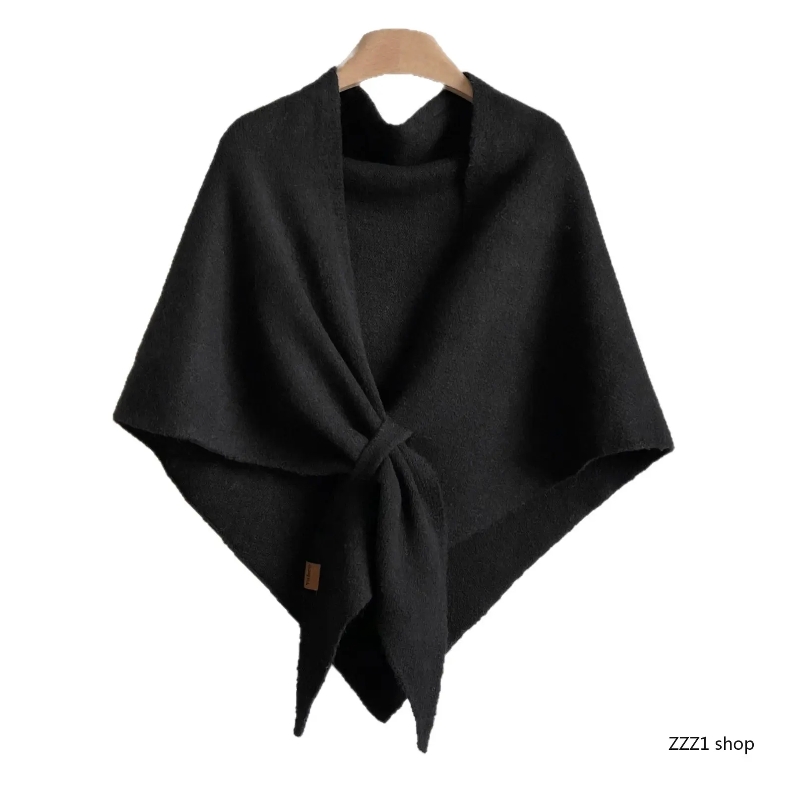 Women's Casual Soft Knitted Poncho Shawl - Basic, Thick, Warm Winter Wrap with Knotted Detail for Female Adults, Warmth Boost, Travel & Office Use, Casual Soft Shawl, Scarf