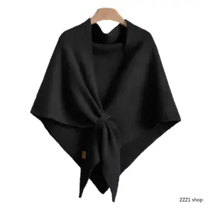 Chic Black Knotted Poncho Shawl - Warm Knitted Pashmina Cape, Soft Thick Winter Wrap Scarf for Travel, Office Sports & Outdoor Accessories Use