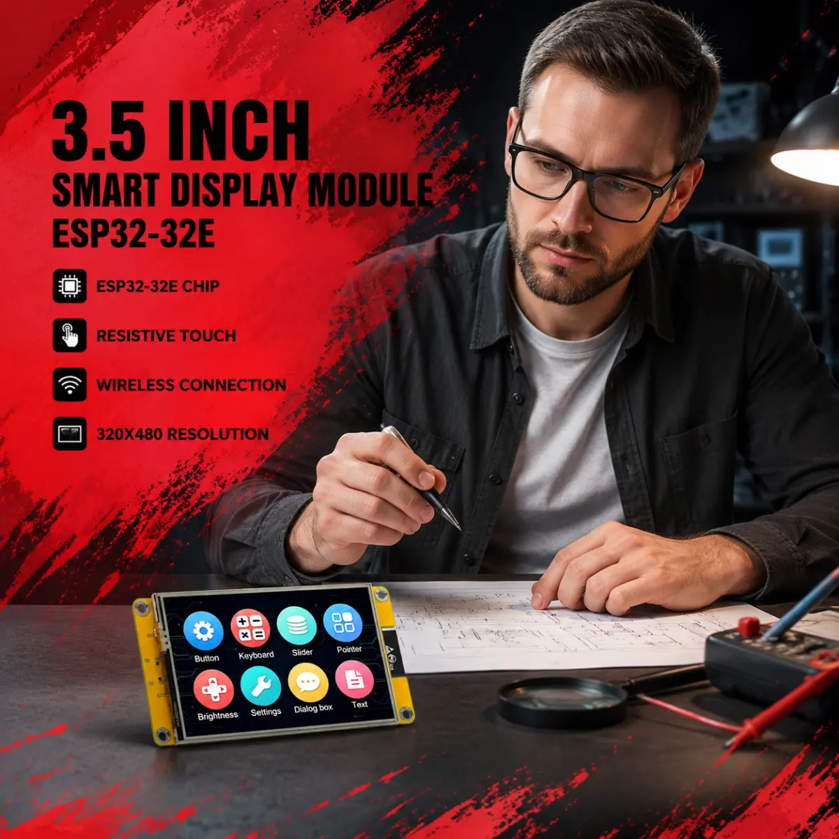 ESP32 3.5 Inch Smart Display Development Board with Touch Screen, WiFi Bluetooth 4.2, 320x480 TFT LCD, MicroSD & Speaker, Ideal for Home Assistant Dashboard, Smart Home Controller & IoT HMI Projects