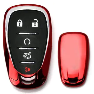 iJDMTOY Red Metallic Chrome Finish TPU Key Fob Protective Cover Case For 2016-up Camaro Cruze Spark Volt, 2017-up Malibu Bolt Sonic Trax, etc