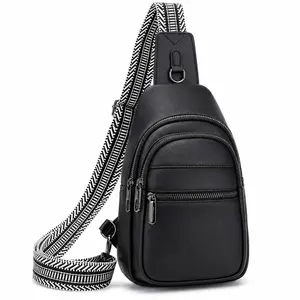 Women's Anti-Theft PU Leather Crossbody Sling Bag - Adjustable Strap Small Cross Body Handbag Daypack Fanny Pack, Black