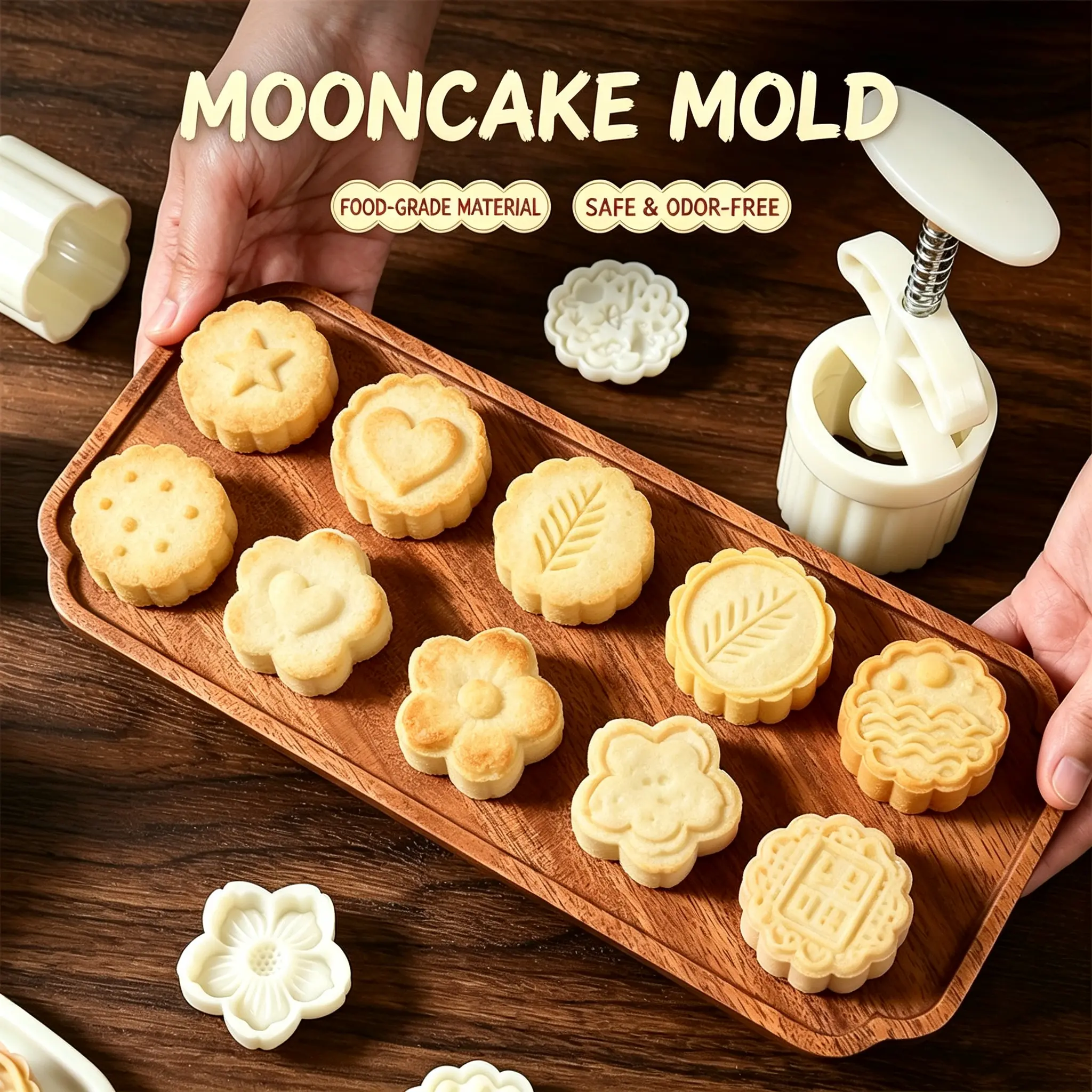 White Mold with 5 Petals 50g Mooncake Mould Hand Press Cookie Stamps, Cherry Blossom Flower Stamps, Mid-Autumn Festival Pastry Tool Pie Making, Cookie Stamps Baking Tools and Accessories