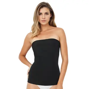 InstantFigure Strapless Bandeau Top WBT035 – Curvy Fit Shapewear for Women, 4-Way Stretch Nylon Spandex, Tummy Control, Slimming Base Layer, Made in USA - Compression