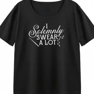Funny Shirt Sarcastic Tee Women I Solemnly Swear A Lot Magical Wizard Retro Wand Footprints Oversized Trendy Top Soft Comfy