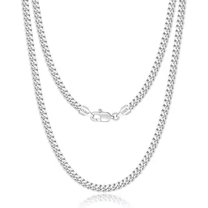 Italian Solid 18k Gold Over 925 Sterling Silver Chain Necklace for Men Women, 3.5mm, 5mm Diamond Cut Cuban Link Chain, Sturdy & Shiny & Not Easy to Fade & Comfortable 16 18 20 22 24 26 Inch