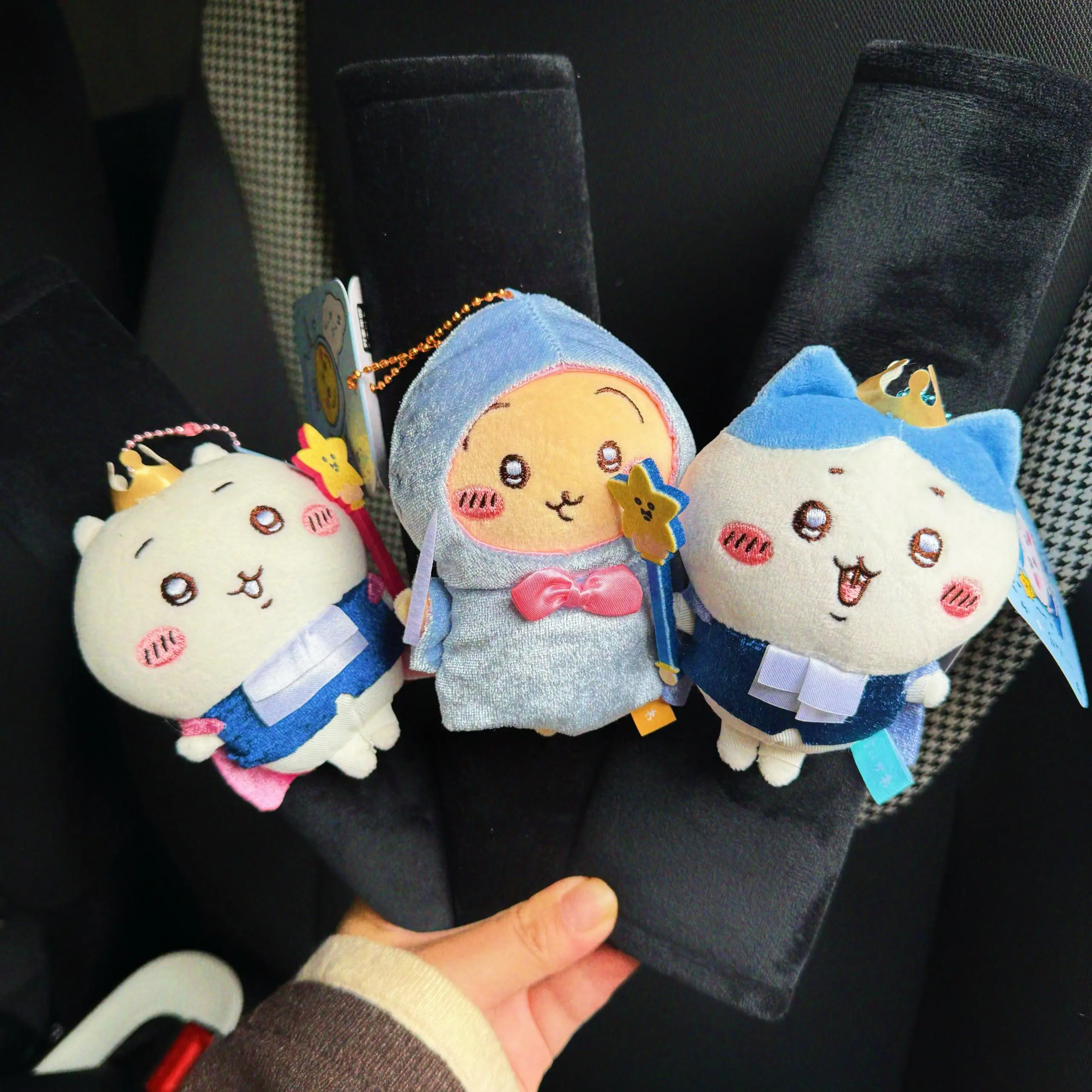 Chiikawa Kawaii Character Car Seat Belt Protective Cover - Fairy Godmother, Prince, Hachiware, Usagi Plush Shoulder Strap Accessory for Unisex Car Seats Interior Decor