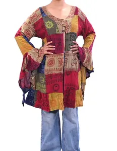 Caravan Closet Boho Patchwork Flare Sleeve Top