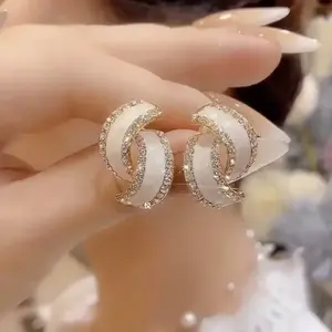 S925 Silver Needle Fashion Geometric Double C Shell Oil Drop Stud Earrings, Simple Versatile Elegant Jewelry DZEH1080