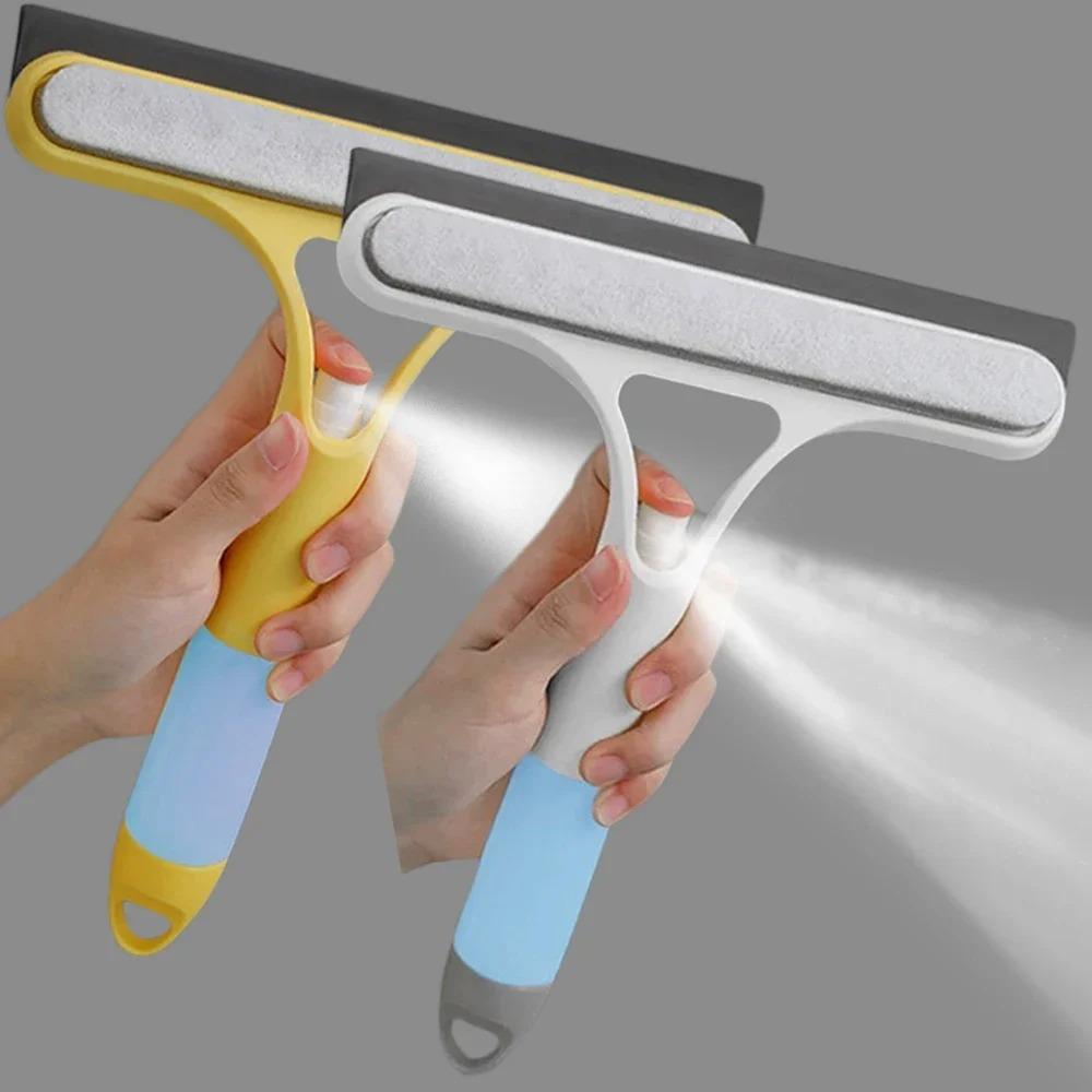 3-in-1 Window Cleaning Squeegee with Spray Bottle, Microfiber Glass & Mirror Cleaner for Home, Car & Household Use