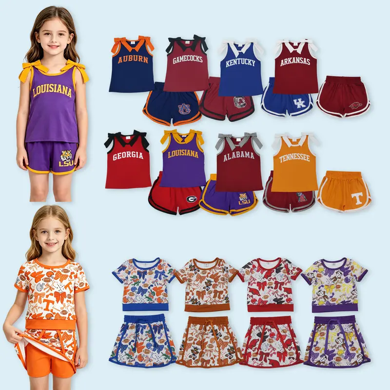 Girls' Football-Themed 2-Piece Summer Set - Top, Skirt & Shorts, Sporty Style Clothes, Casual, Comfortable and Soft, True Size, Eco-Friendly Kids' Outfit