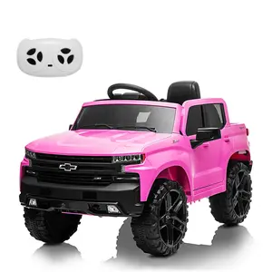 GARVEE 12V Licensed Chevrolet Silverado GMC Powered Wheels Electric Ride-On Vehicle with Remote Control, MP3 Music, FM Radio, Spring Suspension, LED Lights, Pink, Suitable for Ages 3-8