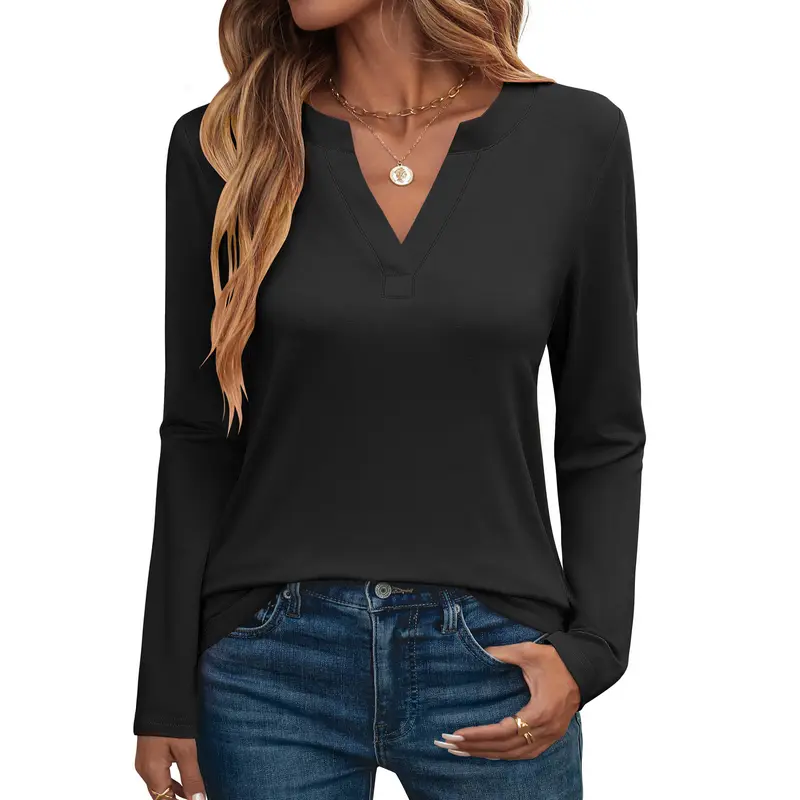 ANRABESS Womens Long Sleeve Shirts V Neck Dressy Casual Blouse Loose Fit Tunic Tops 2026 Fall Trendy Outfits