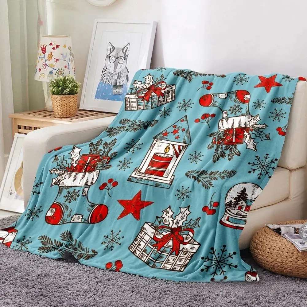 Cooling Blankets, Christmas Throw Blanket with Santa & Snowman Print, Ultra Soft Fleece Blanket, Lightweight Cozy Blanket for Sofa, Bed, Office, Camping, Travel & All Season Holiday Decor