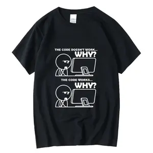 Menswear Short-Sleeve T-Shirt - Men's Round Neck Streetwear Tee, Funny Programmer Meme Top with Plants Print, Casual Devs Shirt (The Code Doesn't Work Theme), Shortsleeve
