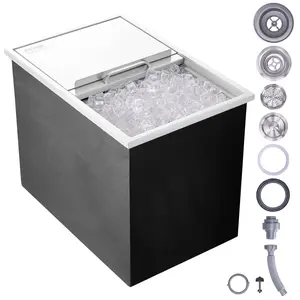 VEVOR Drop in Ice Chest,  27"L x 18"W x 21"H Stainless Steel Ice Cooler, Commercial Ice Bin with Sliding Cover, 40.9 qt Outdoor Kitchen Ice Bar, Drain-pipe and Drain Plug Included, for Cold Wine Beer Utensils Indoor